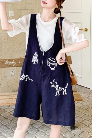 Korean Style Short-Sleeve Top with Embroidered Suspenders Set for Women, Summer 2025 Two-Piece Outfit for Petite Figures