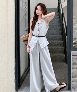Korean Style Sleeveless Top and Wide-Leg Jeans Two-Piece Set for Women - 2025 Summer Retro Fashion Outfit