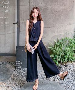Korean Style Sleeveless Top and Wide-Leg Pants Two-Piece Set for Women - Summer 2025 Fashion, Versatile Loose-Fitting Outfit