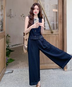 Korean Style Sleeveless Top and Wide-Leg Pants Two-Piece Set for Women - Summer 2025 Fashion, Versatile Loose-Fitting Outfit
