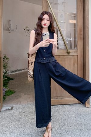 Korean Style Sleeveless Top and Wide-Leg Pants Two-Piece Set for Women - Summer 2025 Fashion, Versatile Loose-Fitting Outfit