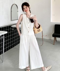 Korean Style Sleeveless Top and Wide-Leg Pants Two-Piece Set for Women - Summer 2025 Fashion, Versatile Loose-Fitting Outfit