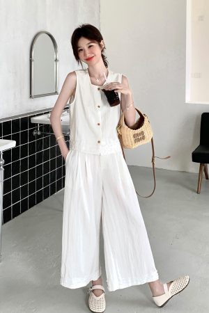 Korean Style Sleeveless Top and Wide-Leg Pants Two-Piece Set for Women - Summer 2025 Fashion, Versatile Loose-Fitting Outfit