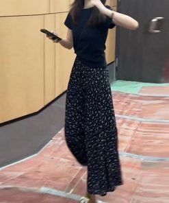 Korean Style Slim-Fit Lapel Top and Wide-Leg Pants Two-Piece Set - Women's Summer 2025 Fashion Outfit.