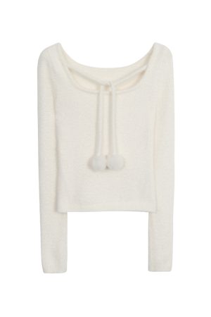 Korean Style Slim-Fit Tie-Up Plush T-Shirt for Women - Short Sleeve, Autumn/Winter 2025 Fashion Top