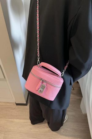 Korean-Style Small Crossbody Bag with Chain Handle, Box Design, Lock Closure, Versatile Shoulder Bag, Chic Small Square Purse