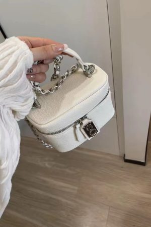 Korean-Style Small Crossbody Bag with Chain Handle, Box Design, Lock Closure, Versatile Shoulder Bag, Chic Small Square Purse