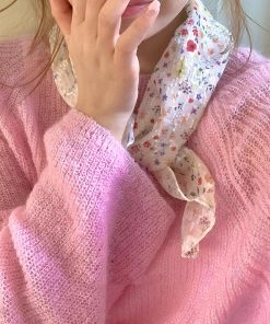 Korean-Style Small Floral Sheer Silk Scarf for Women - Versatile Floral Neck Accessory for Spring and Summer, Perfect for Hair Tying.