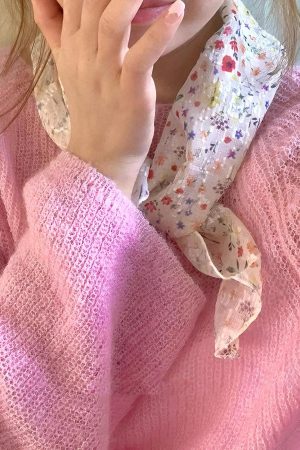 Korean-Style Small Floral Sheer Silk Scarf for Women - Versatile Floral Neck Accessory for Spring and Summer, Perfect for Hair Tying.