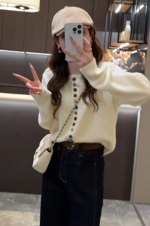 Korean-Style Soft Knitted Sweater & Denim Wide-Leg Pants Matching Set for Autumn/Winter - Fashionable Age-Reducing Two-Piece Outfit