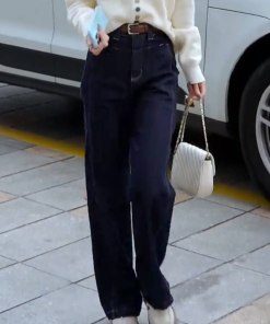 Korean-Style Soft Knitted Sweater & Denim Wide-Leg Pants Matching Set for Autumn/Winter - Fashionable Age-Reducing Two-Piece Outfit