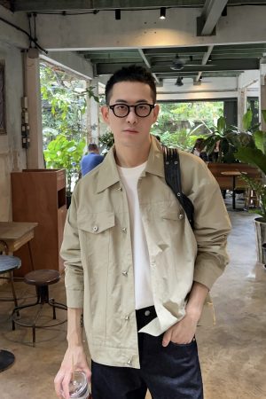 Korean Style Solid Color Lapel Windbreaker Jacket for Men - High-Quality Casual Loose Coat for Spring Fashion