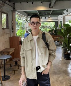 Korean Style Solid Color Lapel Windbreaker Jacket for Men - High-Quality Casual Loose Coat for Spring Fashion