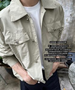 Korean Style Solid Color Lapel Windbreaker Jacket for Men - High-Quality Casual Loose Coat for Spring Fashion