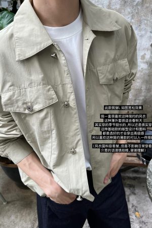 Korean Style Solid Color Lapel Windbreaker Jacket for Men - High-Quality Casual Loose Coat for Spring Fashion