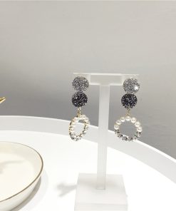 Korean Style Sparkling Full Diamond Five-Pointed Star Earrings with Artificial Pearls and S925 Silver Needle for a Sweet Temperament