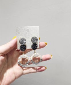 Korean Style Sparkling Full Diamond Five-Pointed Star Earrings with Artificial Pearls and S925 Silver Needle for a Sweet Temperament