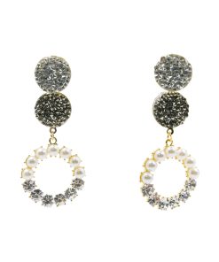 Korean Style Sparkling Full Diamond Five-Pointed Star Earrings with Artificial Pearls and S925 Silver Needle for a Sweet Temperament
