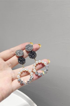 Korean Style Sparkling Full Diamond Five-Pointed Star Earrings with Artificial Pearls and S925 Silver Needle for a Sweet Temperament