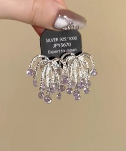 Korean-Style Sparkling Purple Fireworks Tassel Earrings, Exquisite & Luxurious Women's Jewelry, Personalized Statement Accessories
