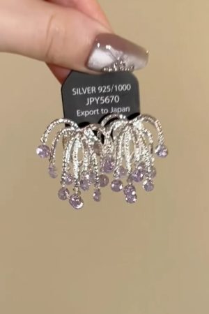 Korean-Style Sparkling Purple Fireworks Tassel Earrings, Exquisite & Luxurious Women's Jewelry, Personalized Statement Accessories