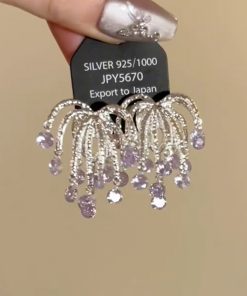 Korean-Style Sparkling Purple Fireworks Tassel Earrings, Exquisite & Luxurious Women's Jewelry, Personalized Statement Accessories