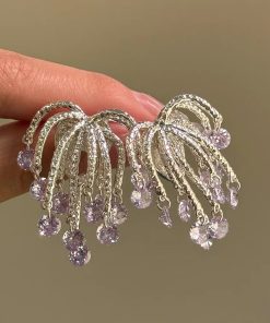 Korean-Style Sparkling Purple Fireworks Tassel Earrings, Exquisite & Luxurious Women's Jewelry, Personalized Statement Accessories
