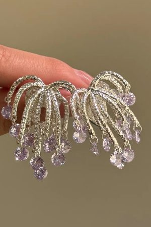 Korean-Style Sparkling Purple Fireworks Tassel Earrings, Exquisite & Luxurious Women's Jewelry, Personalized Statement Accessories
