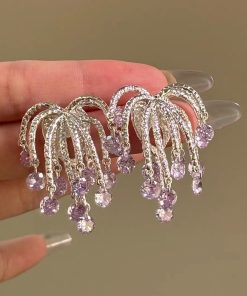 Korean-Style Sparkling Purple Fireworks Tassel Earrings, Exquisite & Luxurious Women's Jewelry, Personalized Statement Accessories