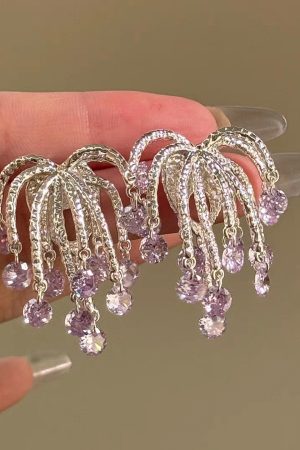 Korean-Style Sparkling Purple Fireworks Tassel Earrings, Exquisite & Luxurious Women's Jewelry, Personalized Statement Accessories