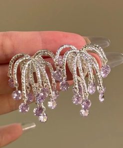 Korean-Style Sparkling Purple Fireworks Tassel Earrings, Exquisite & Luxurious Women's Jewelry, Personalized Statement Accessories