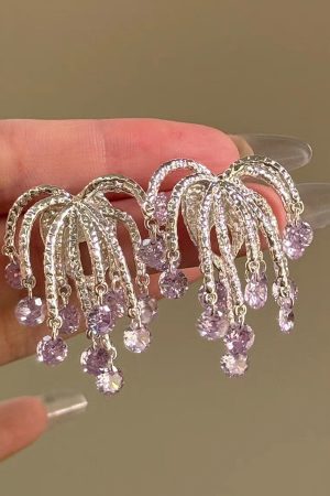 Korean-Style Sparkling Purple Fireworks Tassel Earrings, Exquisite & Luxurious Women's Jewelry, Personalized Statement Accessories