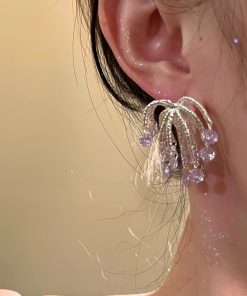 Korean-Style Sparkling Purple Fireworks Tassel Earrings, Exquisite & Luxurious Women's Jewelry, Personalized Statement Accessories
