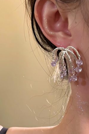 Korean-Style Sparkling Purple Fireworks Tassel Earrings, Exquisite & Luxurious Women's Jewelry, Personalized Statement Accessories