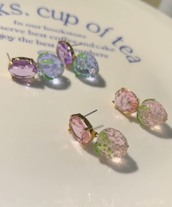 Korean Style Strawberry Ice Crystal Stud Earrings - High-End Acrylic Sweet Design for Women - 2025 Trendy Fashion Jewelry