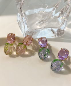 Korean Style Strawberry Ice Crystal Stud Earrings - High-End Acrylic Sweet Design for Women - 2025 Trendy Fashion Jewelry