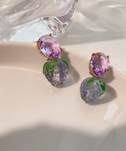Korean Style Strawberry Ice Crystal Stud Earrings - High-End Acrylic Sweet Design for Women - 2025 Trendy Fashion Jewelry