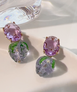 Korean Style Strawberry Ice Crystal Stud Earrings - High-End Acrylic Sweet Design for Women - 2025 Trendy Fashion Jewelry