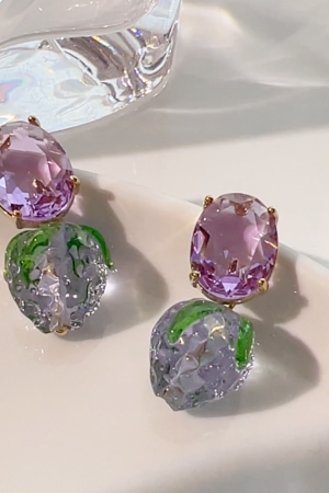 Korean Style Strawberry Ice Crystal Stud Earrings - High-End Acrylic Sweet Design for Women - 2025 Trendy Fashion Jewelry