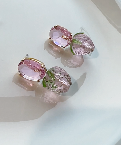 Korean Style Strawberry Ice Crystal Stud Earrings - High-End Acrylic Sweet Design for Women - 2025 Trendy Fashion Jewelry