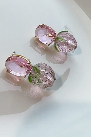 Korean Style Strawberry Ice Crystal Stud Earrings - High-End Acrylic Sweet Design for Women - 2025 Trendy Fashion Jewelry