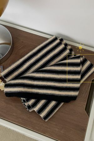Korean-Style Striped Knitted Wool Scarf for Winter 2025 - Versatile Fashionable Neck Warmer in College Style