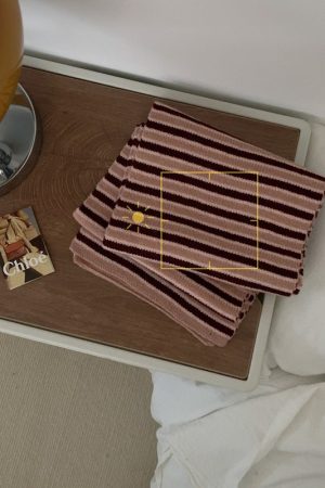 Korean-Style Striped Knitted Wool Scarf for Winter 2025 - Versatile Fashionable Neck Warmer in College Style