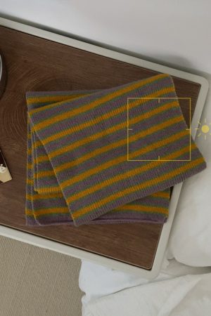 Korean-Style Striped Knitted Wool Scarf for Winter 2025 - Versatile Fashionable Neck Warmer in College Style