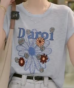 Korean Style Summer 2025 Thin Knit Short Sleeve Women's T-Shirt - Loose Slim Fit Round Neck Top for Effortless Chic