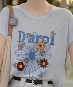 Korean Style Summer 2025 Thin Knit Short Sleeve Women's T-Shirt - Loose Slim Fit Round Neck Top for Effortless Chic