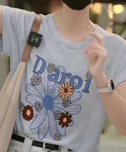 Korean Style Summer 2025 Thin Knit Short Sleeve Women's T-Shirt - Loose Slim Fit Round Neck Top for Effortless Chic