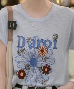 Korean Style Summer 2025 Thin Knit Short Sleeve Women's T-Shirt - Loose Slim Fit Round Neck Top for Effortless Chic