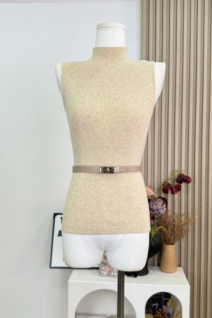 Korean Style Summer Elegant Sleeveless Knitted Top with Half High Neck and Waist-Defined Design in Solid Color