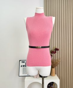 Korean Style Summer Elegant Sleeveless Knitted Top with Half High Neck and Waist-Defined Design in Solid Color